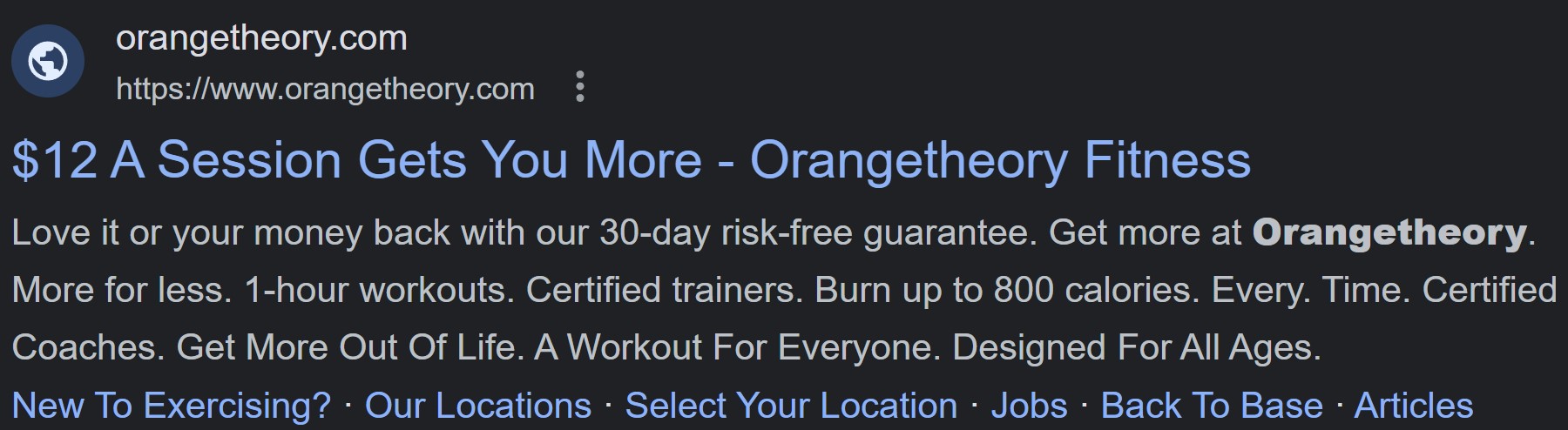Example of an OTF Search Ad
